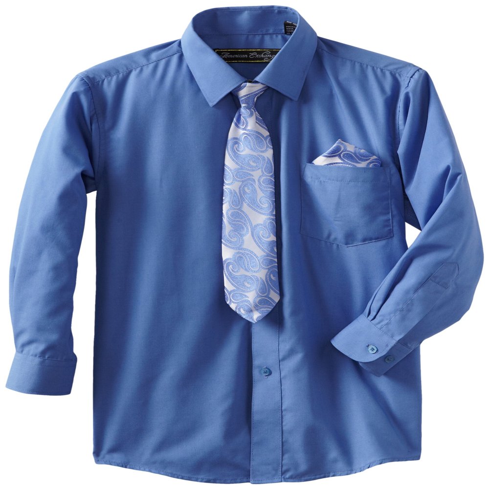 American Exchange Little Boys' Little Dress Shirt With Tie And Pocket Square, Royal Blue, 1