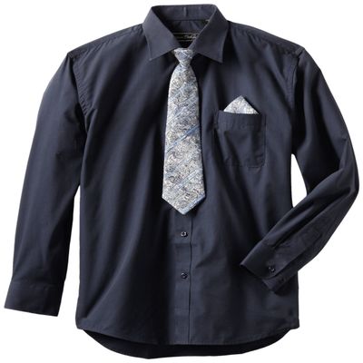 American Exchange Little Boys' Little Dress Shirt With Tie And Pocket Square, Navy, 1
