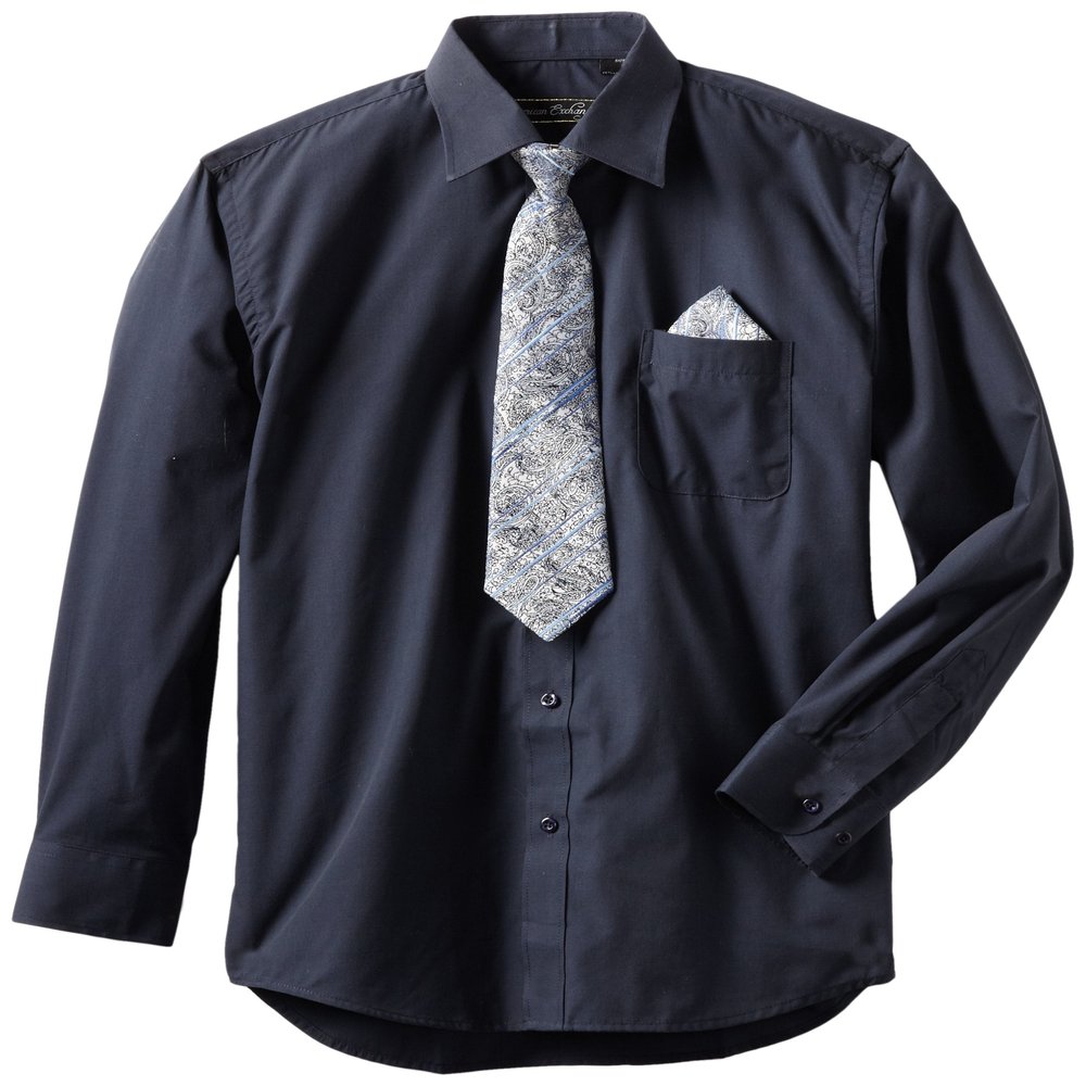 American Exchange Little Boys' Little Dress Shirt With Tie And Pocket Square, Navy, 1