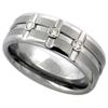 6mm & 8mm His and Hers Tungsten Diamond Wedding Ring Set 3 Stone Horizontal & Vertical Grooves Satin Finish Comfort fit size 4 view 4
