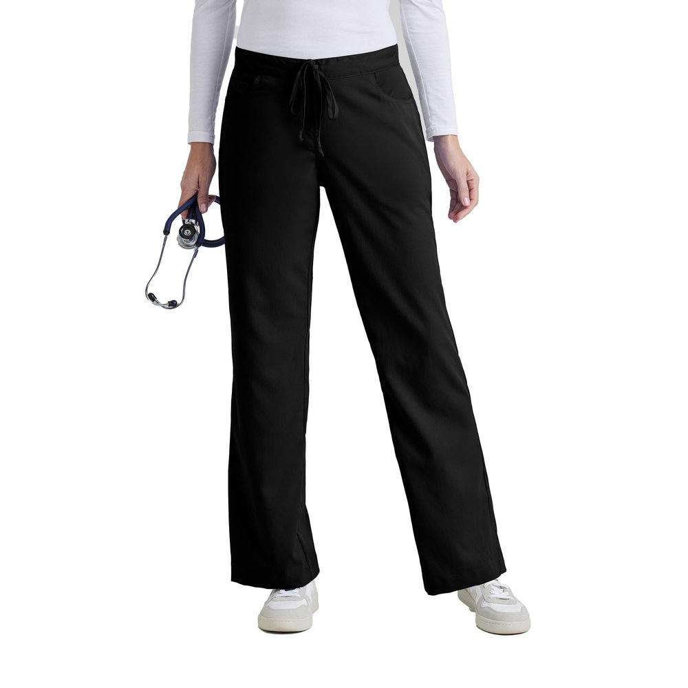 Greys Anatomy by BARCO Classic Riley Scrub Pant for Women Black, 5-Pocket Mid-Rise Flared Leg Bottoms with Natural Stretch, Soil Release Fabric, and Super-Soft Finish XXL, Petite Fit