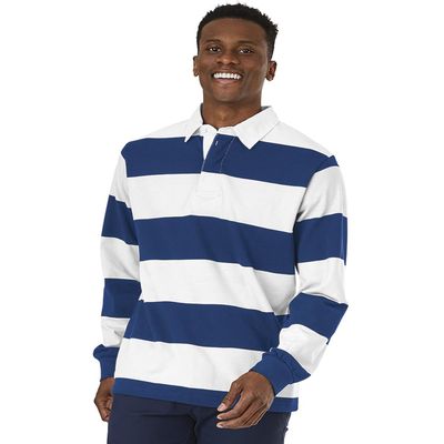 Charles River Apparel Unisex Rugby Shirt, Mens and Womens Cotton Jersey with Classic Stripe Design, Royal/White, XX-Small