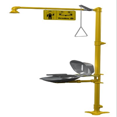 Bradley S19314DCFW Galvanized Steel 3 Spray Head Halo Combination Drench Showers and Eye/Face Wash Unit with Hinged Dust Cover, 20 GPM, 18-1/2" Width x 94-1/8" Height x 26-13/16" Depth, Yellow