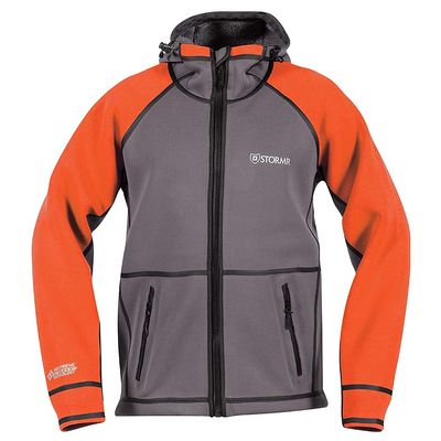Stormr Mens Typhoon Neoprene Waterproof, Windproof, Warm, Comfortable, and Unmatched Maneuverability, Foul Weather Jacket, Best Used for Ice Fishing, Rain, Fly Fishing Hunting, size_name: Medium, color_name: Smoke/Orange, Medium