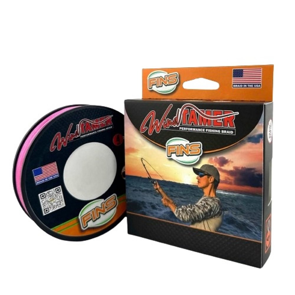 FINS Windtamer Braided Fishing Line - Versatile, Compact Braid for All Fisheries, Reduces Wind Knots and Rod Tip Wraps - High Performance 4-End Braid - Hi-Viz Pink - 40 lb - 1500 Yds