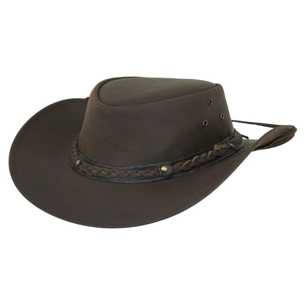 Outback Trading Men's 1367 Wagga UPF 50 Breathable Leather Western Hat with Adjustable Chin Cord with Braided Hatband, Chocolate, X-Large
