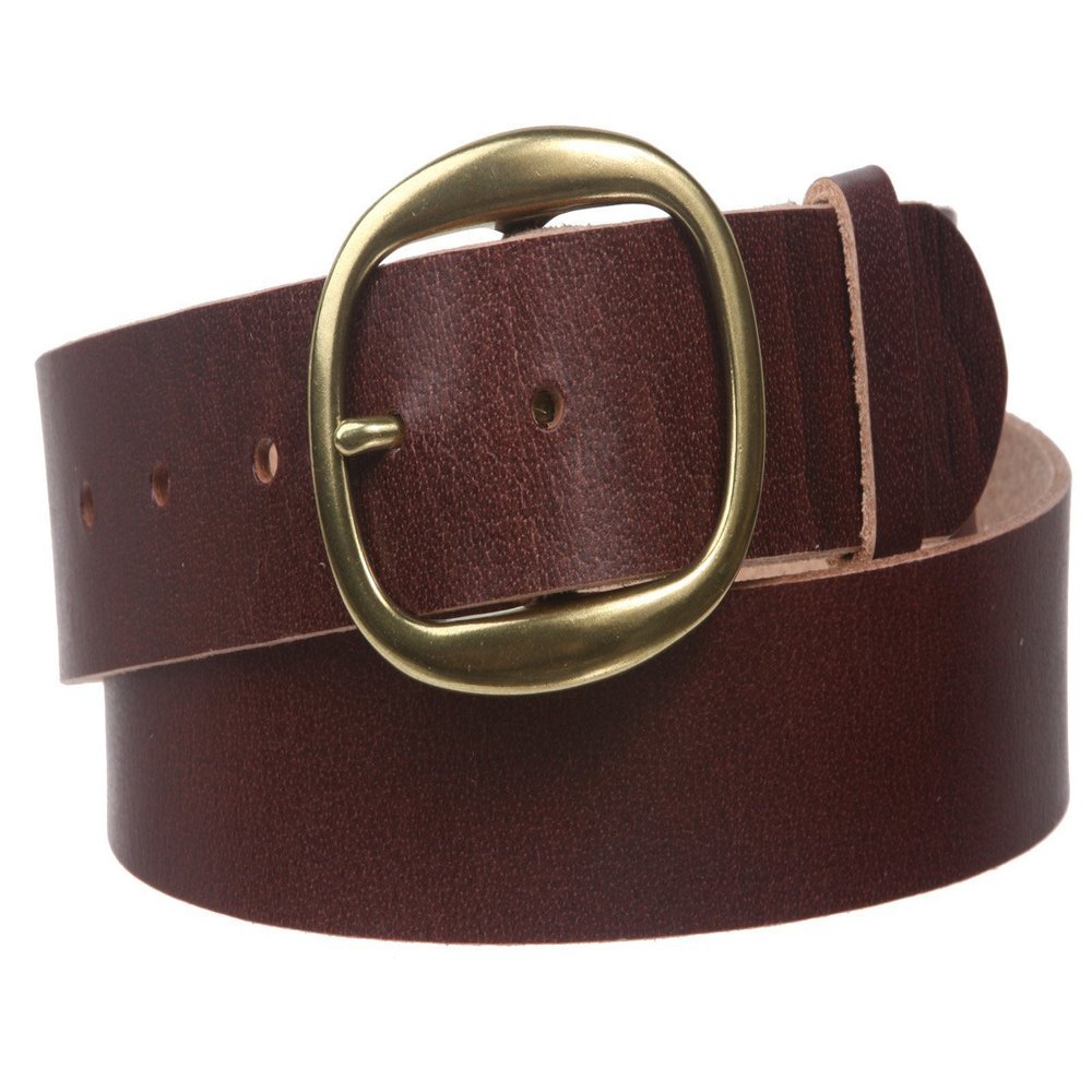 1 1/2" (38 mm) Snap on Oval Plain Solid Leather Belt Size: S - 29"~32" Color: Brown