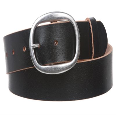 1 1/2" (38 mm) Snap on Oval Plain Solid Leather Belt Size: L - 37"~39" Color: Black