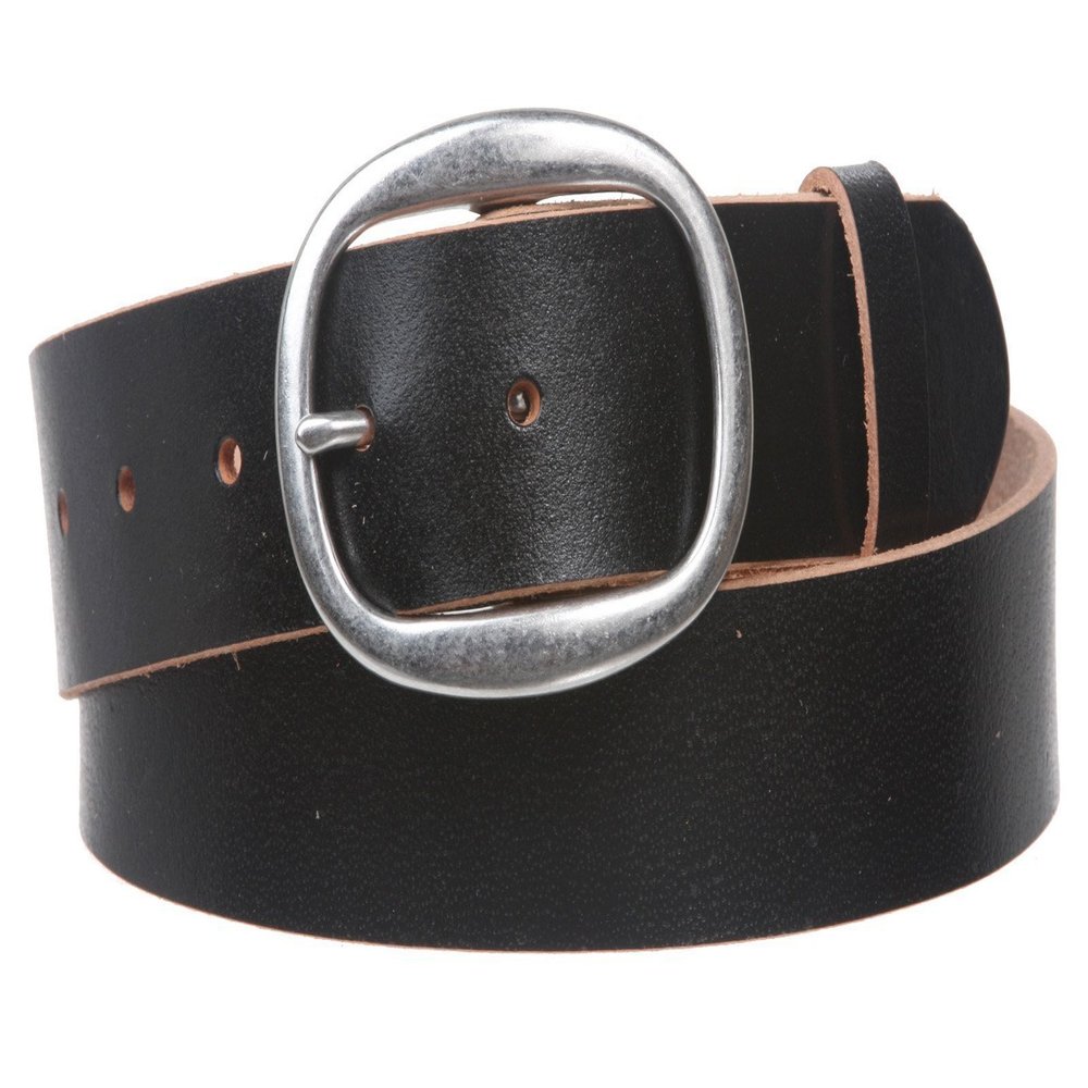 1 1/2" (38 mm) Snap on Oval Plain Solid Leather Belt Size: L - 37"~39" Color: Black