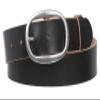 1 1/2" (38 mm) Snap on Oval Plain Solid Leather Belt Size: L - 37"~39" Color: Black view 1