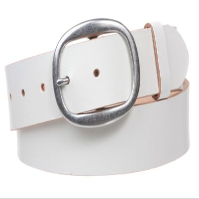 1 1/2" (38 mm) Snap on Oval Plain Solid Leather Belt Size: M - 33"~36" Color: White