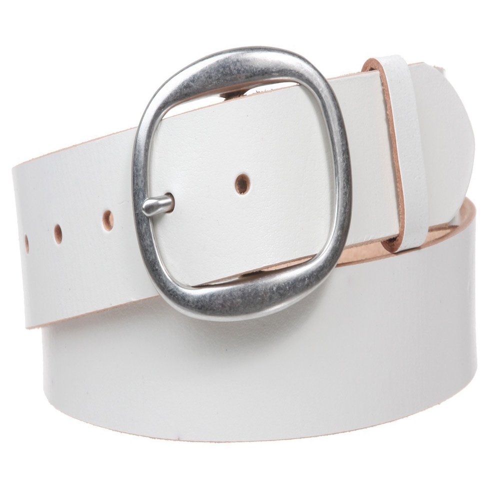 1 1/2" (38 mm) Snap on Oval Plain Solid Leather Belt Size: M - 33"~36" Color: White