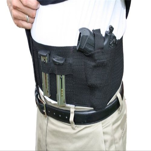 AlphaHolster Belly Band Gun Holster wtih Dual Magazine Pouch. Cross Draw - Right or Left Hand - Any Gun - Any Clothing (Black, Small)