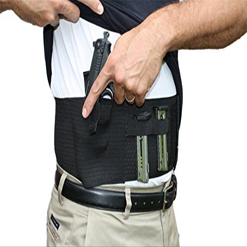 AlphaHolster Belly Band Gun Holster wtih Dual Magazine Pouch. Cross Draw - Right or Left Hand - Any Gun - Any Clothing (Beige, Small)