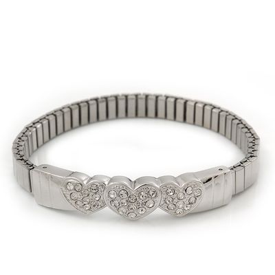 Avalaya Silver Plated Diamante 'Heart' Flex Tennis Bracelet - 20cm Length