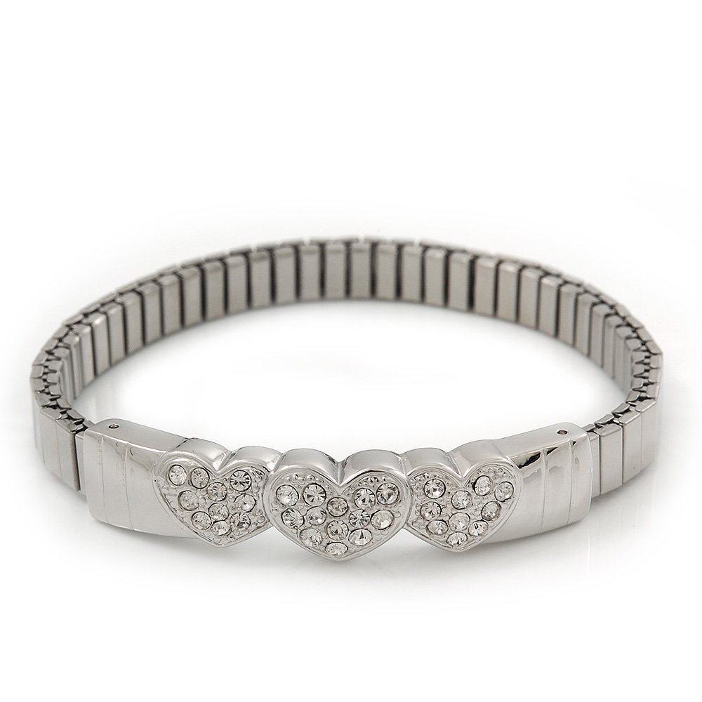 Avalaya Silver Plated Diamante 'Heart' Flex Tennis Bracelet - 20cm Length