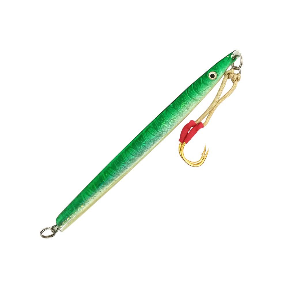 Knife Jigging Jigs 7oz, Model LF40, 10 Pcs Green for Deep Water Jigging, with Assist Hooks & Rings, Ideal for Pacific Ocean Game Fish