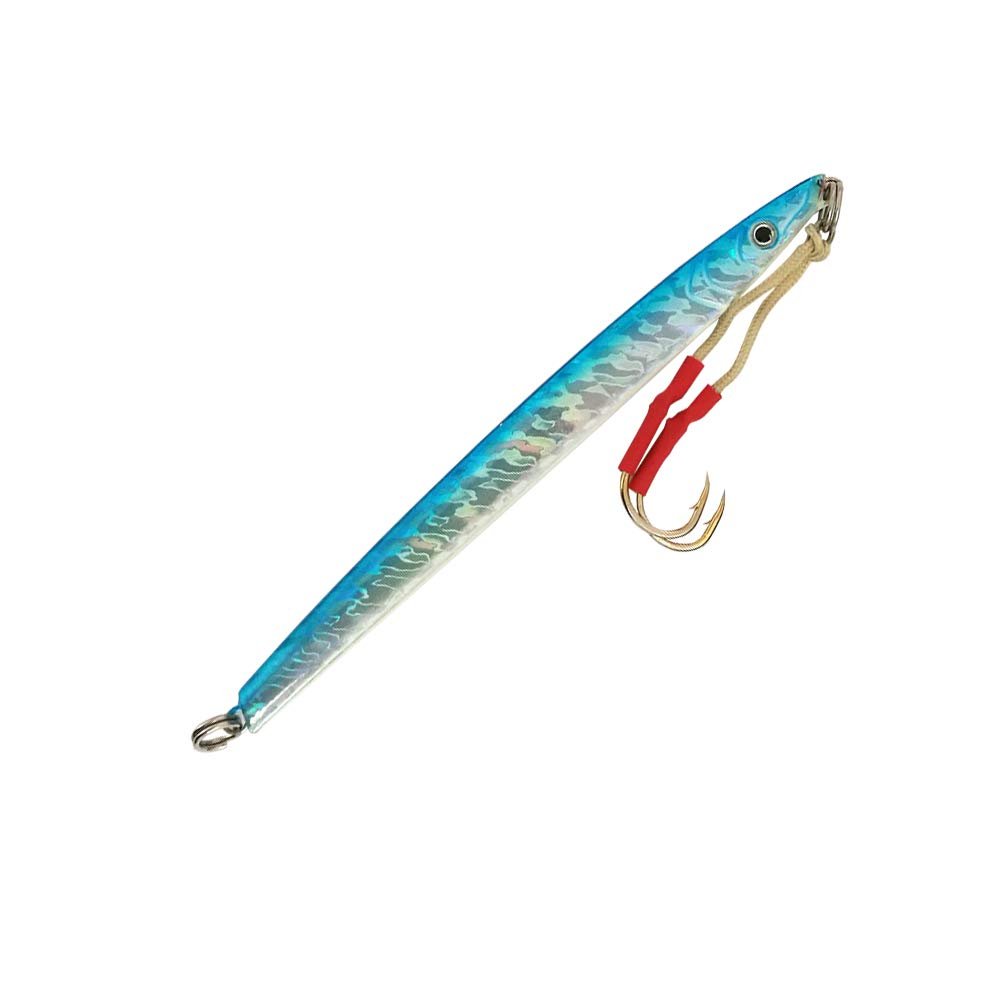 Knife Jigging Lures 7oz LF41, 10 Pcs Blue for Deep Water Vertical Jigging, with Assist Hooks & Rings, Ideal for Tuna, Grouper, Amberjack Fishing