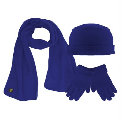 Black 3 Piece Fleece Hat Scarf & Glove Matching Set Blue