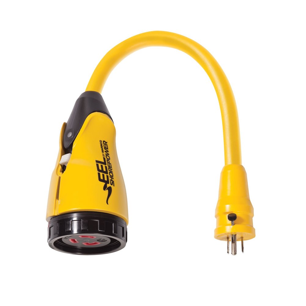 Marinco P15-30 EEL Pigtail Adapter, 15A 125V Male to 30A 125V Female, Straight Blade w/locking scrw, Locking w/Sealing Collar