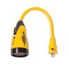 Marinco P15-30 EEL Pigtail Adapter, 15A 125V Male to 30A 125V Female, Straight Blade w/locking scrw, Locking w/Sealing Collar view 1