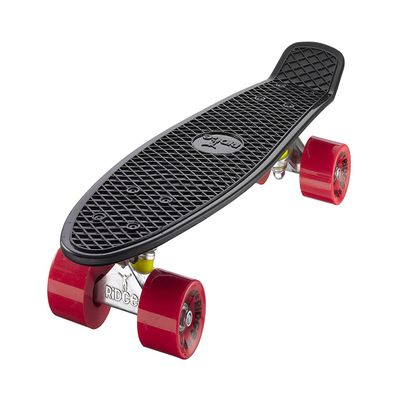 Ridge Retro Kids' Street Skateboard Black/Red, 22" inch Plastic Frame, 1 Speed 78a pu Rubber Wheels prefitted with ABEC 7 Bearings