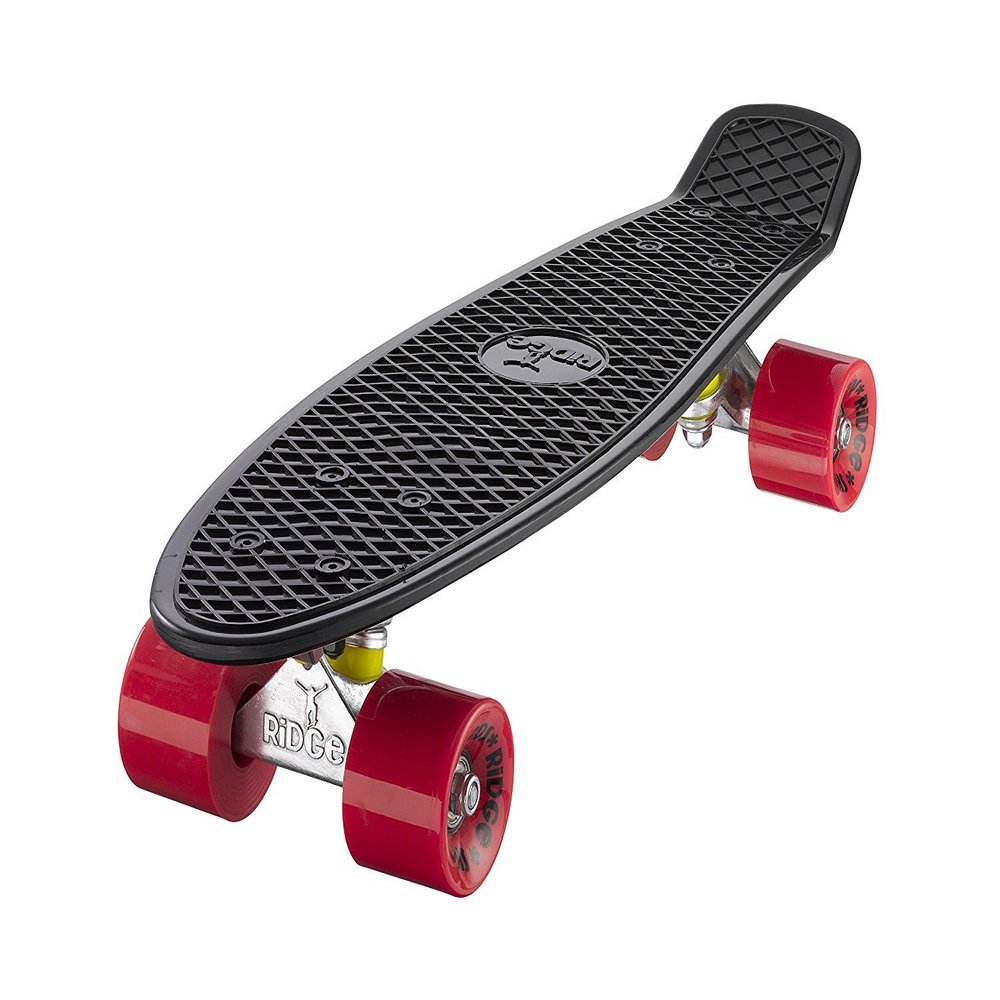 Ridge Retro Kids' Street Skateboard Black/Red, 22" inch Plastic Frame, 1 Speed 78a pu Rubber Wheels prefitted with ABEC 7 Bearings