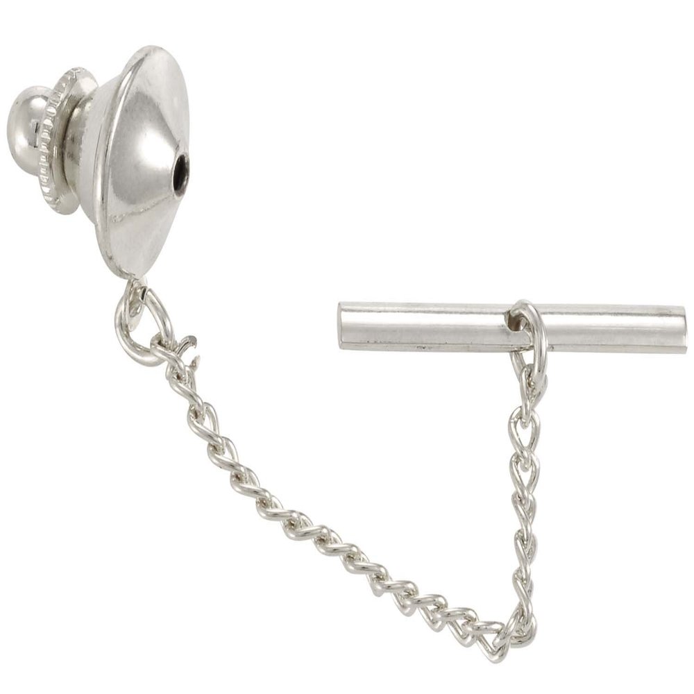 Tie Tack Clutch with Chain 10x11mm Silver Color (1-Pc)