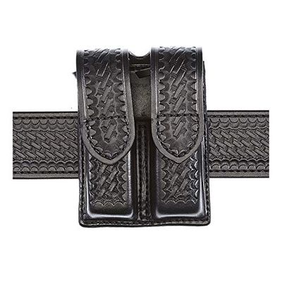 Aker Leather Products Double Magazine Pouch Aker Leather 510 Double Magazine Pouch, Basketweave, 9mm, Hidden Snap, Black