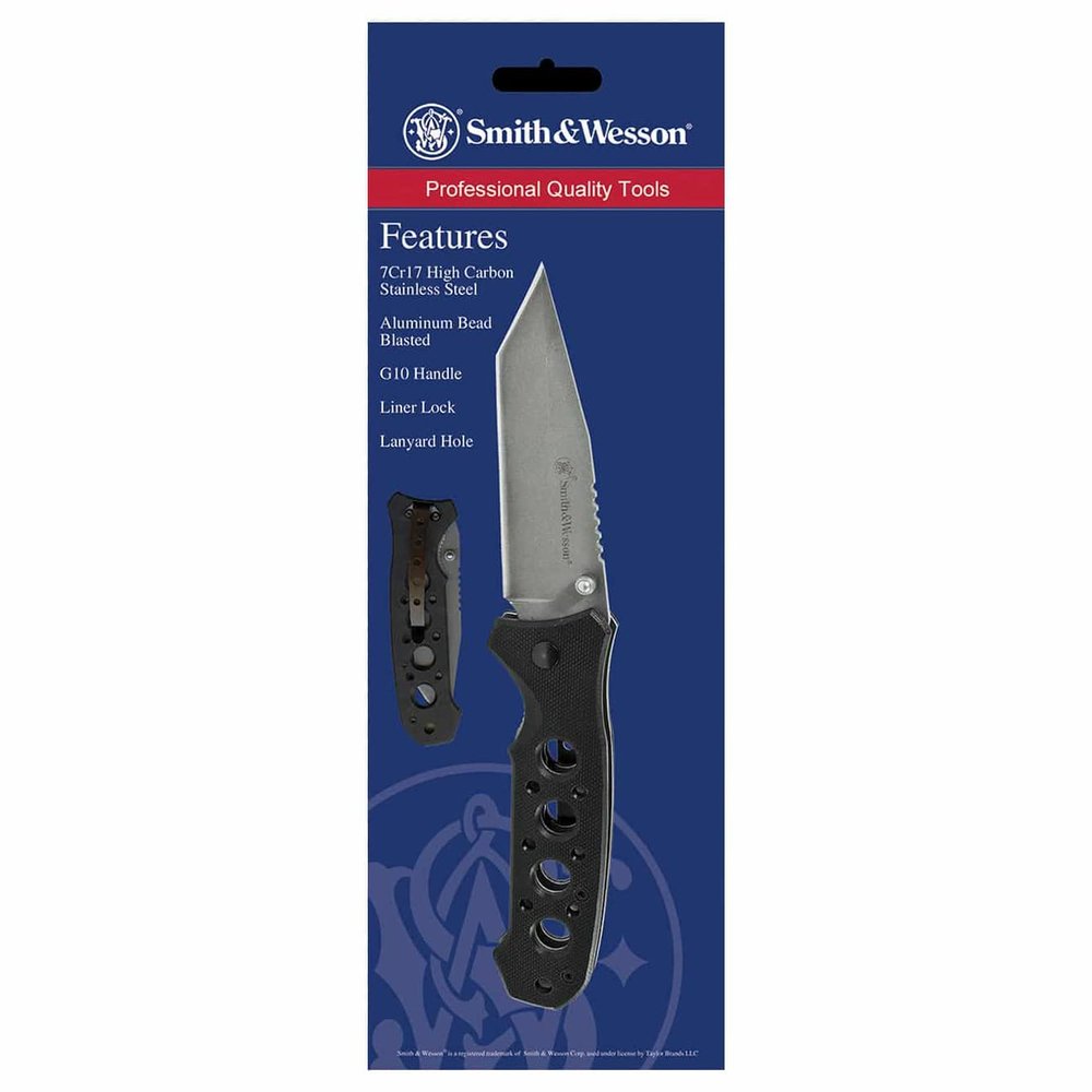 Smith & Wesson Extreme Ops CK13T 7.8in High Carbon S.S. Folding Knife with a 3.3in Tanto Blade and G-10 Handle for Outdoor, Tactical, Survival and EDC