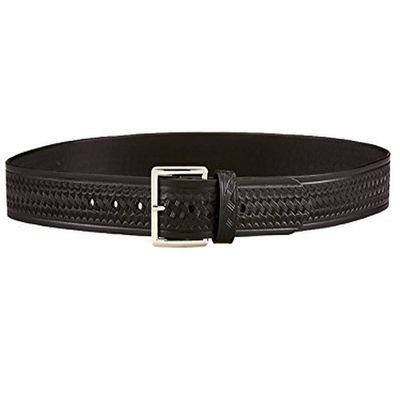 Aker Leather B08 Garrison Belt, Black Basketweave Leather Tactical Duty Belt 1.5 Inch Wide with Removable Chrome Center Bar Buckle, Size 30 for Law Enforcement Uniform or Everyday Wear, Made in USA