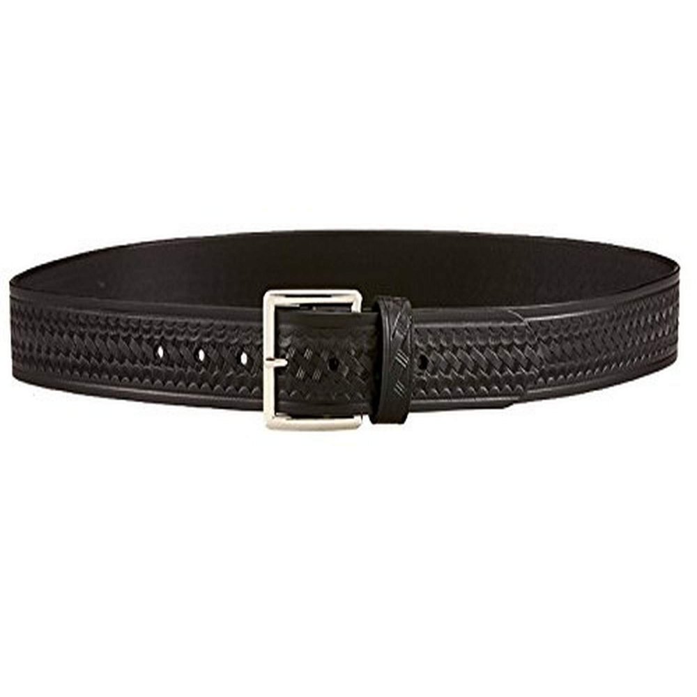 Aker Leather B08 Garrison Belt, Black Basketweave Leather Tactical Duty Belt 1.5 Inch Wide with Removable Chrome Center Bar Buckle, Size 30 for Law Enforcement Uniform or Everyday Wear, Made in USA
