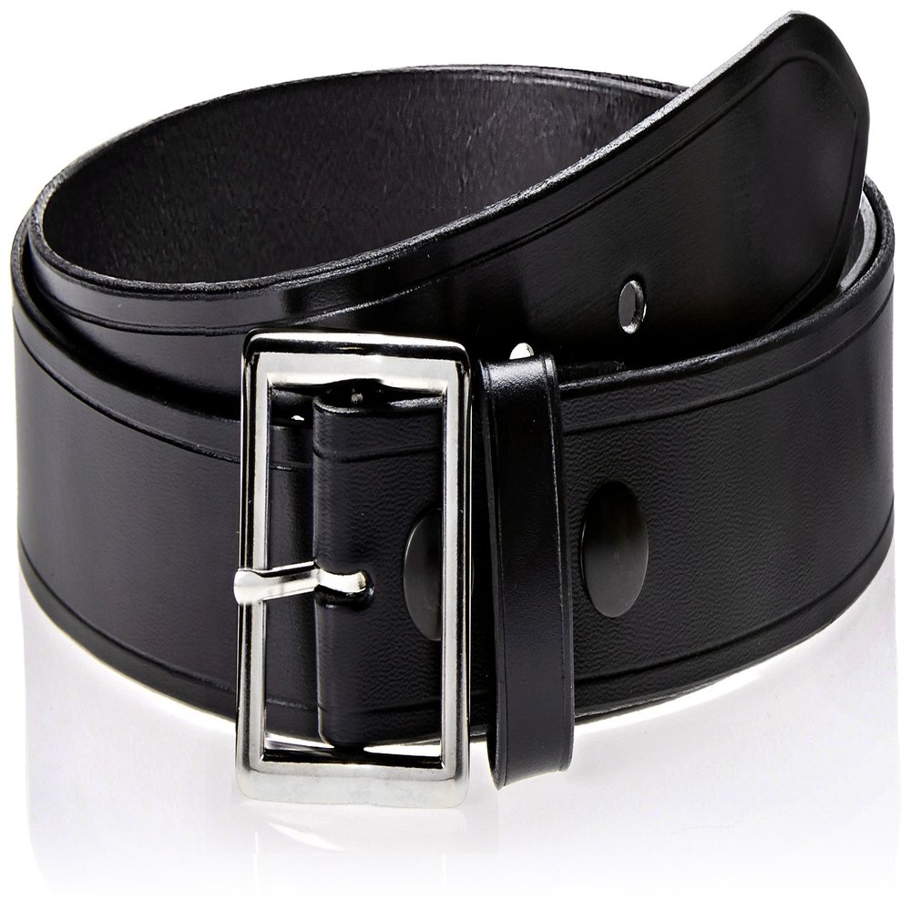Aker Leather B08 Garrison Belt, Black Plain Leather Tactical Duty Belt 1.5 Inch Wide with Removable Chrome Center Bar Buckle, Size 32 for Law Enforcement Uniform or Everyday Wear Use, Made in USA