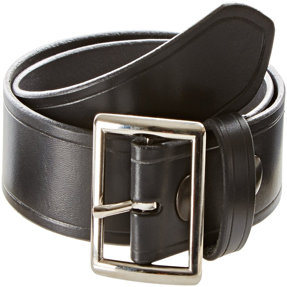 Aker Leather B08 Garrison Belt, Black Plain Leather Tactical Duty Belt 1.5 Inch Wide with Removable Chrome Center Bar Buckle, Size 28 for Law Enforcement Uniform or Everyday Wear Use, Made in USA