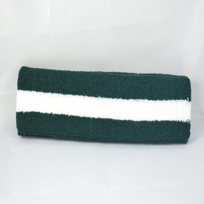 Sports Headband 100% Terry Cloth-green White Stripe