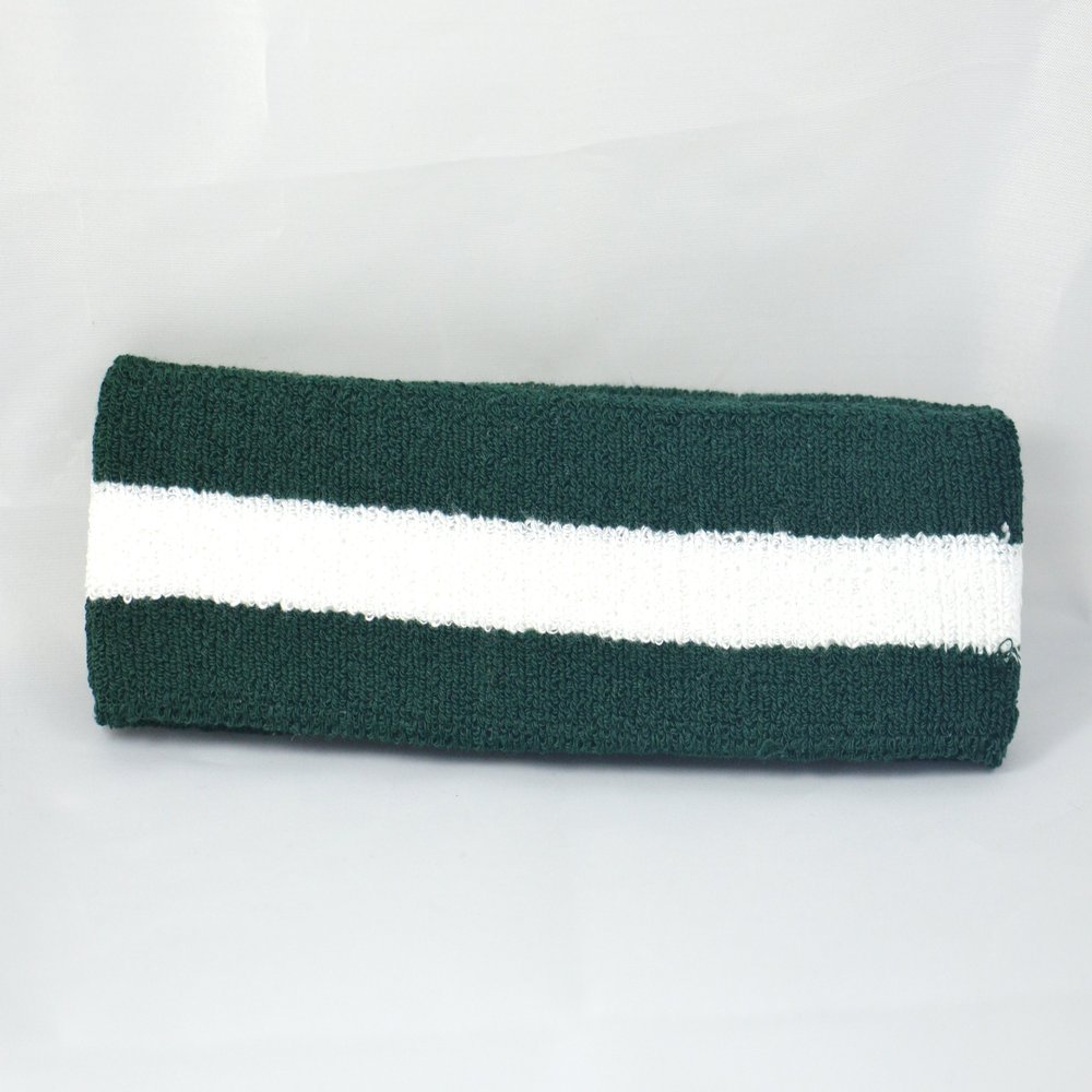 Sports Headband 100% Terry Cloth-green White Stripe