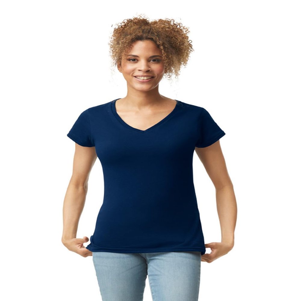 Gildan Womens 4.5 oz. SoftStyle Junior Fit V-Neck T-Shirt G64VL -NAVY M