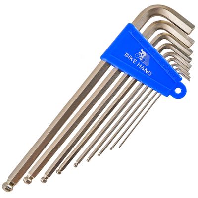 BIKEHAND Heavy Duty Precise Bike Bicycle Head Hex Allen Wrenches Set - 9 Pieces - with Long Arm Ball End -1.5/2/2.5/3/4/5/6/8/10mm - Silver
