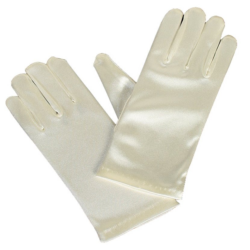 Girls Short Satin Child Size Formal Gloves Large (8-12) Ivory