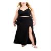 B DARLIN Womens Black Stretch Slitted Scuba Crepe Spaghetti Strap V Neck Full-Length Formal A-Line Skirt Plus 16W view 1