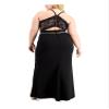 B DARLIN Womens Black Stretch Slitted Scuba Crepe Spaghetti Strap V Neck Full-Length Formal A-Line Skirt Plus 16W view 2