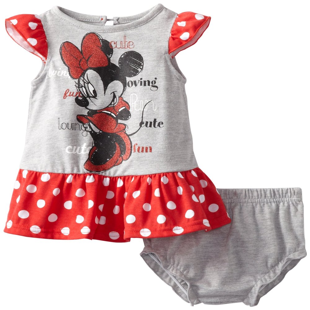 Disney Baby-Girls Newborn Dress Set, Grey/Red, Newborn