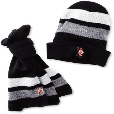 U.S. Polo Assn. Boys 2-7 Cuff Beanie and Scarf Set, Black, One Size