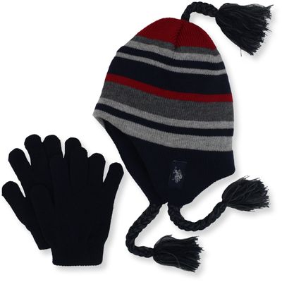 U.S. Polo Assn. Boys 2-7 Peruvian and Glove Set, Navy, One Size
