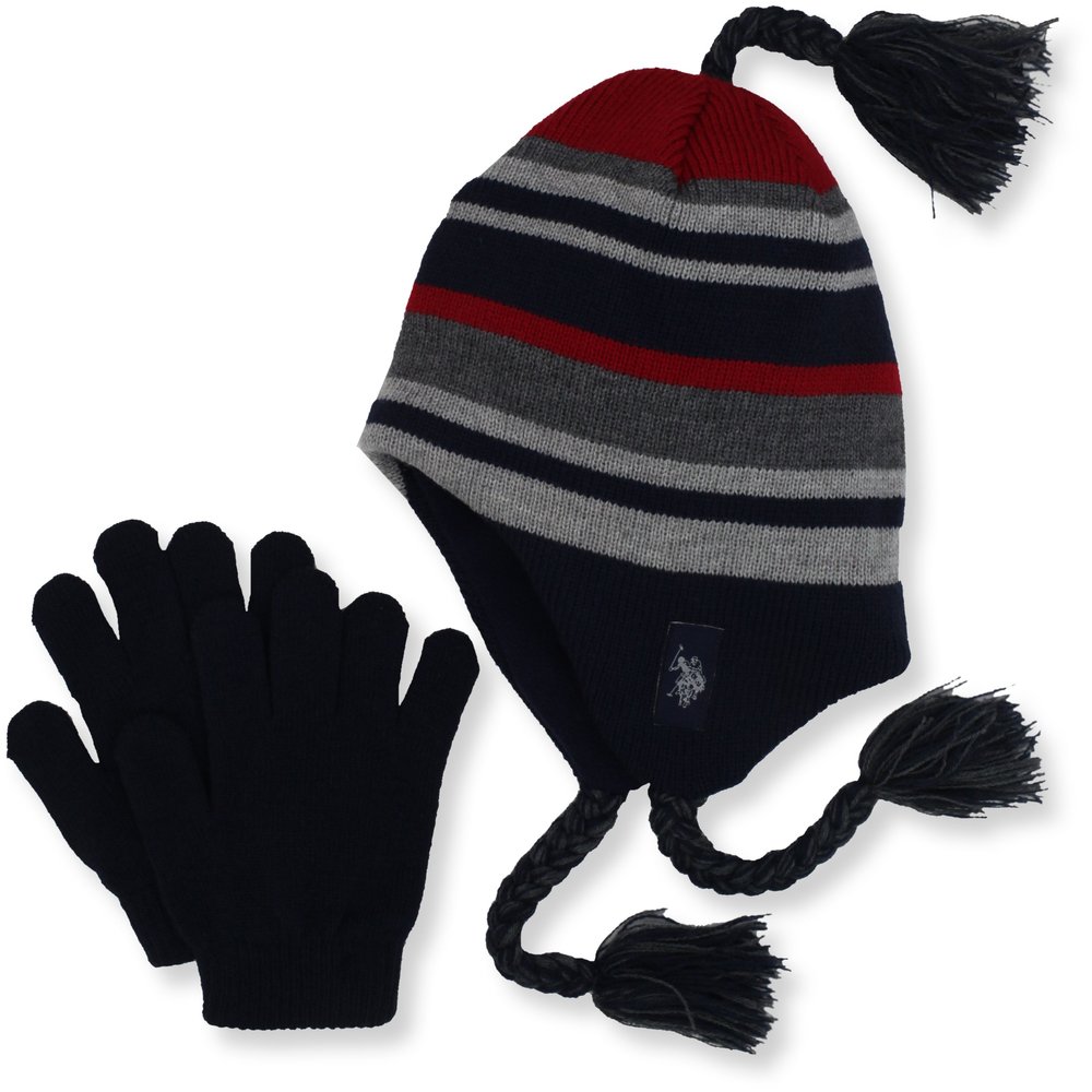U.S. Polo Assn. Boys 2-7 Peruvian and Glove Set, Navy, One Size