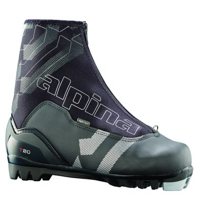 Alpina T20 Cross-Country Nordic Touring Ski Boots with Zippered Lace Cover, Black, 35