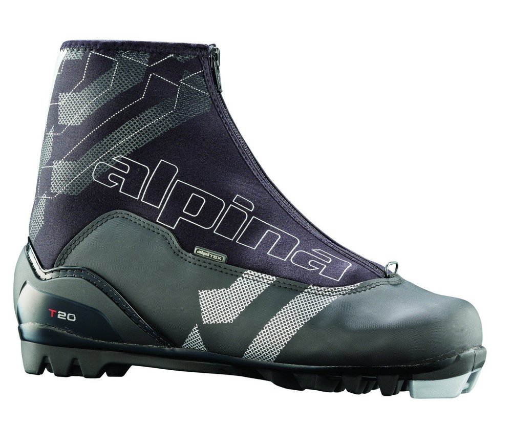 Alpina T20 Cross-Country Nordic Touring Ski Boots with Zippered Lace Cover, Black, 38