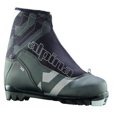 Alpina T10 Cross-Country Nordic Touring Ski Boots with Zippered Lace Cover, Black, 35