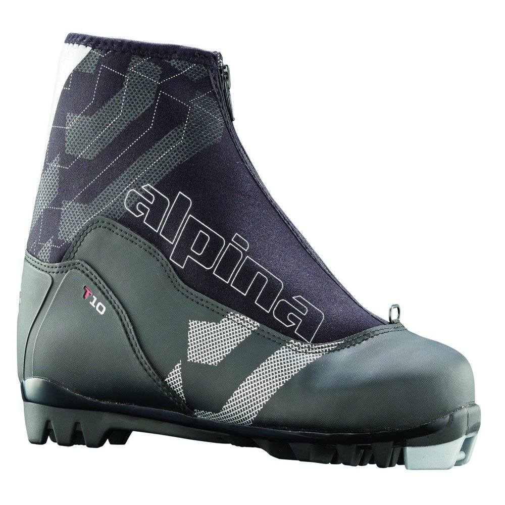 Alpina T10 Cross-Country Nordic Touring Ski Boots with Zippered Lace Cover, Black, 35
