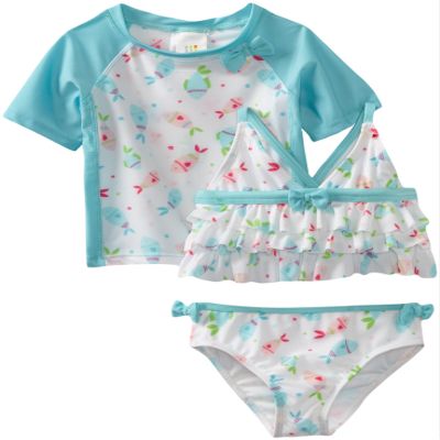 Absorba Baby-Girls Infant Three Piece Swimsuit, Turquoise, 12